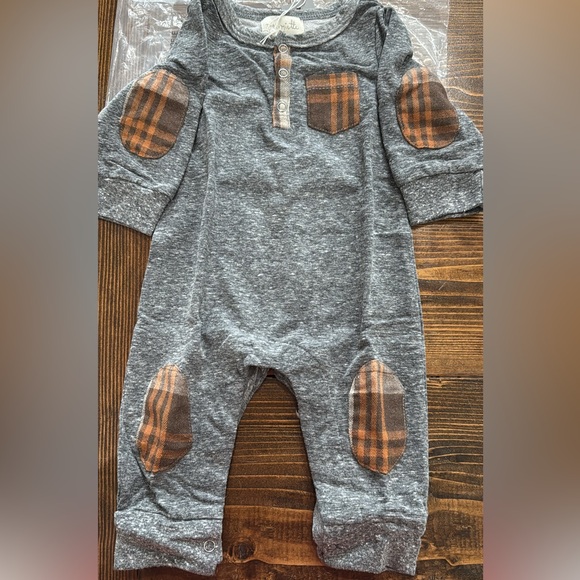 Cozy Gray and Brown Plaid Kids Footie - Picture 1 of 1
